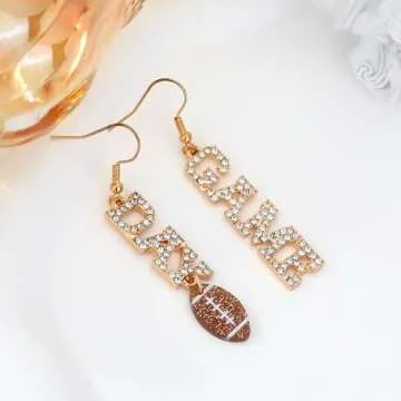 MISS RIGHT Football Earrings for Women, Pave Rhinestones Game Day Football Mom Dangle Earrings Glitter, Sports Lover Earrings, Football Team Gifts for Women Jewelry (Game Day Earrings)