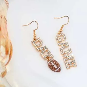 MISS RIGHT Football Earrings for Women, Pave Rhinestones Game Day Football Mom Dangle Earrings Glitter, Sports Lover Earrings, Football Team Gifts for Women Jewelry (Game Day Earrings)