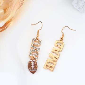 MISS RIGHT Football Earrings for Women, Pave Rhinestones Game Day Football Mom Dangle Earrings Glitter, Sports Lover Earrings, Football Team Gifts for Women Jewelry (Game Day Earrings)