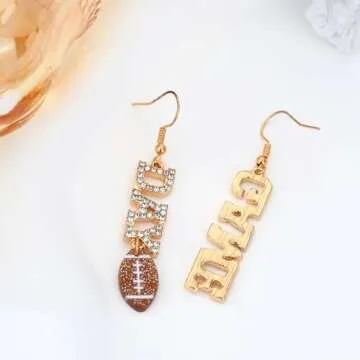 MISS RIGHT Football Earrings for Women, Pave Rhinestones Game Day Football Mom Dangle Earrings Glitter, Sports Lover Earrings, Football Team Gifts for Women Jewelry (Game Day Earrings)