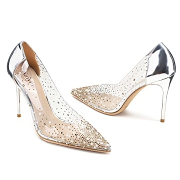 Naiyee Clear Heels Women Stiletto Rhinestones Pumps