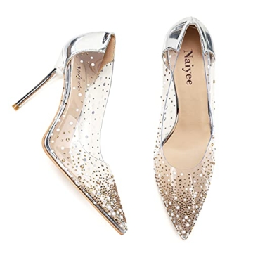 Naiyee Clear Heels Women Stiletto Rhinestones Pumps