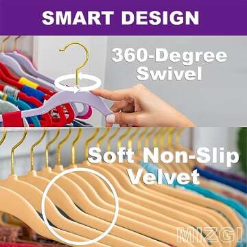 MIZGI Camel Velvet Hangers 60 Pack,Premium Gold Clothes Hangers Non-Slip Felt Hangers,Sturdy Camel H...