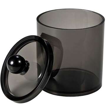 SheeChung 4 Pack Plastic Acrylic Bathroom Vanity Countertop Canister Jars with Storage Lid, Apothecary Jars Qtip Holder Makeup Organizer for Cotton Balls,Swabs,Pads,Bath Salts (Black)