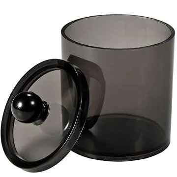 SheeChung 4 Pack Plastic Acrylic Bathroom Vanity Countertop Canister Jars with Storage Lid, Apothecary Jars Qtip Holder Makeup Organizer for Cotton Balls,Swabs,Pads,Bath Salts (Black)