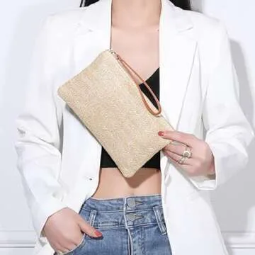 FASHLANLIKA Beach Bag Straw Purses for Women Summer Woven Beach Tote Bag with Straw Clutch (Beige)