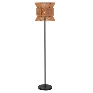 Safavieh Lighting Collection Boyer Boho Coastal Tropical Natural/Black 60-inch Floor Lamp (LED Bulb ...