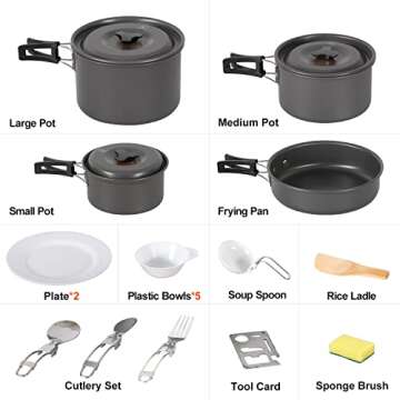 REDCAMP 19 PCS Camping Cookware Mess Kit Camping Gear Campfire Utensils Lightweight Stackable Pot Pa...
