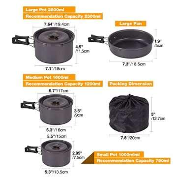 REDCAMP 19 PCS Camping Cookware Mess Kit Camping Gear Campfire Utensils Lightweight Stackable Pot Pan Bowls Soup Spoon with Storage Bag for Camping, Backpacking, Outdoor Cooking and Picnic, Black