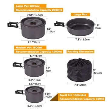 REDCAMP 19 PCS Camping Cookware Mess Kit Camping Gear Campfire Utensils Lightweight Stackable Pot Pan Bowls Soup Spoon with Storage Bag for Camping, Backpacking, Outdoor Cooking and Picnic, Black