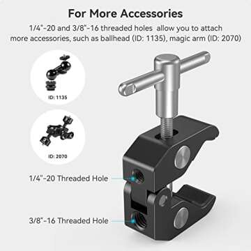 SMALLRIG Super Clamp with 1/4 and 3/8 Thread for Cameras, Lights, Umbrellas, Hooks, Shelves, Plate Glass, Cross Bars, etc - 735