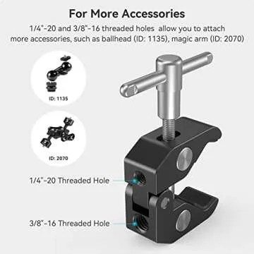 SMALLRIG Super Clamp with 1/4 and 3/8 Thread for Cameras, Lights, Umbrellas, Hooks, Shelves, Plate Glass, Cross Bars, etc - 735