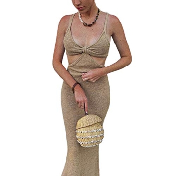 Sexy Knitted Cut Out Spaghetti Strap Maxi Dress