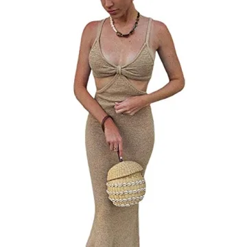 Sexy Knitted Cut Out Spaghetti Strap Maxi Dress