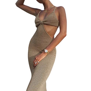 Sexy Knitted Cut Out Spaghetti Strap Maxi Dress