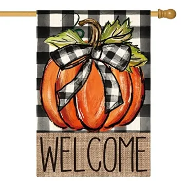 AVOIN colorlife Fall Pumpkin Welcome House Flag Double Sided, Autumn Thanksgiving Holiday Harvest Bu...