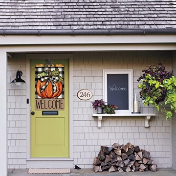 AVOIN colorlife Fall Pumpkin Welcome House Flag Double Sided, Autumn Thanksgiving Holiday Harvest Buffalo Plaid Yard Outdoor Decoration 28x40 Inch