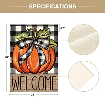 AVOIN colorlife Fall Pumpkin Welcome House Flag Double Sided, Autumn Thanksgiving Holiday Harvest Buffalo Plaid Yard Outdoor Decoration 28x40 Inch