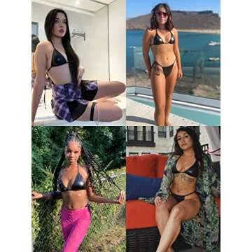 Metallic String Bikini for Women - Sexy Beach Glitter Swimsuits Bathing Suit Triangle Tops Side Tie Thong Bottom Set