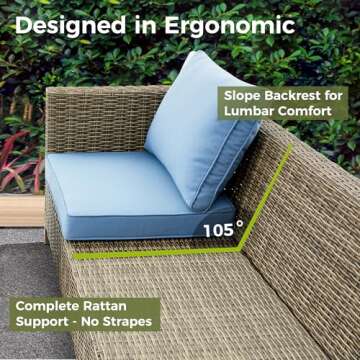 Summax 6 Pieces Sectional Sofa with Metal Top Coffee Table, Conversation Set Wicker Rattan Outdoor Furniture for Garden, Patio, Poolside, Porch PE Rattan Sofa (Blue)