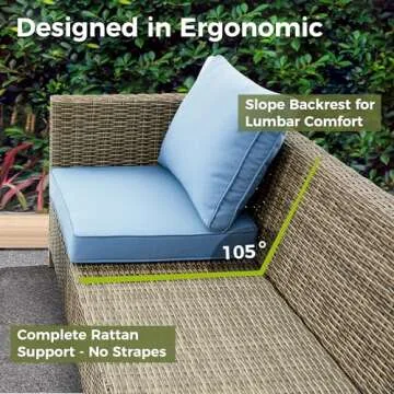 Summax 6 Pieces Sectional Sofa with Metal Top Coffee Table, Conversation Set Wicker Rattan Outdoor Furniture for Garden, Patio, Poolside, Porch PE Rattan Sofa (Blue)