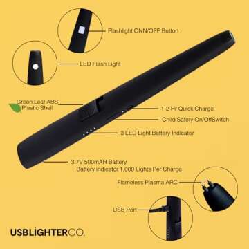 USB Lighter CO. Motli Arc Lighter - Flameless Lighter with LED Flashlight, Rechargeable Battery & Safety Switch - Windproof Tesla Coil Electric Lighters for Gifts, Kitchen, Home, & Outdoors