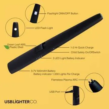 USB Lighter CO. Motli Arc Lighter - Flameless Lighter with LED Flashlight, Rechargeable Battery & Safety Switch - Windproof Tesla Coil Electric Lighters for Gifts, Kitchen, Home, & Outdoors