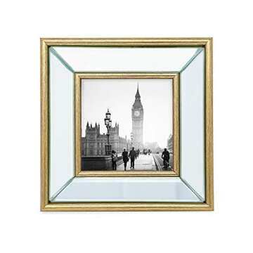 Isaac Jacobs 4x4 Gold Beveled Mirror Picture Frame - Classic Mirrored Frame with Deep Slanted Angle ...