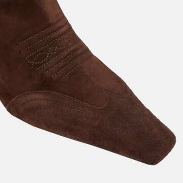 DOEYG Brown Suede Cowboy Boots for Women Pointed Toe Knee High Tall Boots Pull on Wide Calf Western Boots Fashion Dressy Comfortable Long Boots Size 9