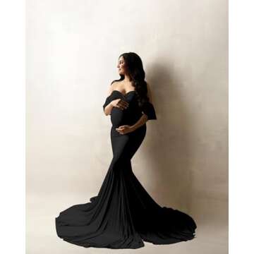 Saslax Off Shoulder Ruffle Sleeves Elegant Fitted Maxi Maternity Dress for Photoshoot Baby Shower