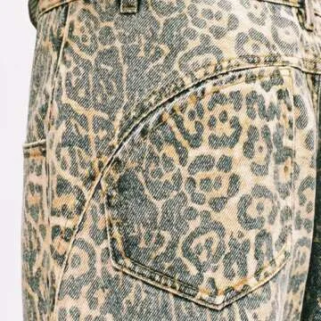 CUTEGAL Leopard Jeans Y2k Aesthetic Baggy Cargo Pants High Waisted Cheetah Print Jeans for Women (C,Small,Small)