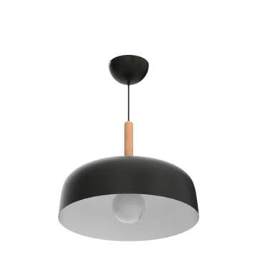 E26/27 Modern Pendant Light Industrial Art Deco Ceiling Lighting Light Fixture Simple Nordic Style Hanging Lamp Shade 1 Light Fixtures for Dining Room Kitchen Island Hallway Shop (Wooden, Black)