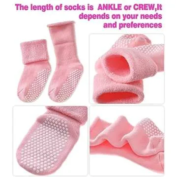SDBING Baby Boys Girls Grips Socks Infant Toddlers Kids Non Slip Warm Thick Cotton Ankle Crew Socks with Grippers (1-3T, 6 Pairs Colorful)