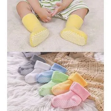 SDBING Baby Boys Girls Grips Socks Infant Toddlers Kids Non Slip Warm Thick Cotton Ankle Crew Socks with Grippers (1-3T, 6 Pairs Colorful)