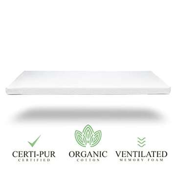 Organic Cotton Crib Topper | Ventilated 2-Inch Memory Foam CertiPUR-US Mattress Topper Pad, Waterpro...