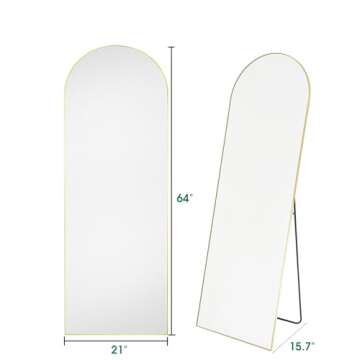 BEVERDY Full Length Mirror, Floor Mirror, 21"×64" Arched Full Length Mirror with Stand, Full Body M...