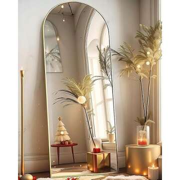 BEVERDY Full Length Mirror, Floor Mirror, 21"×64" Arched Full Length Mirror with Stand, Full Body Mirror, Standing Mirror, Wall Mounted Mirror for Bedroom, Living Room, Gold