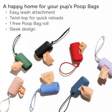 Wild One Dog Poop Bag Holder and Dispenser with Leash Attachment, Leak Proof, Easy Twist Top for Ref...