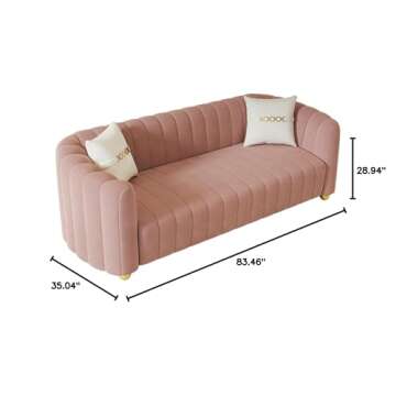 yunqishi KEAI 83.46" Pink Velvet Couch - Modern 3 Seater with Gold Legs