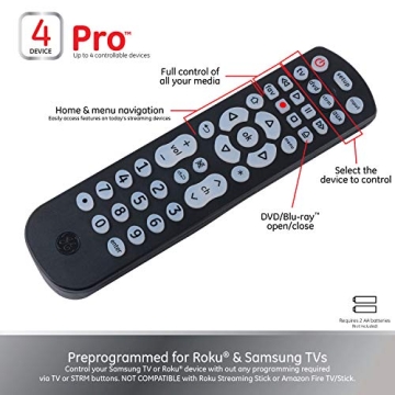 GE Universal Remote for TVs and Devices - 4 Device