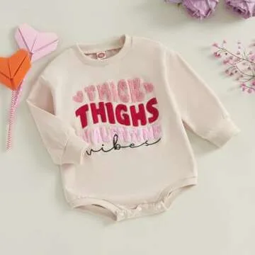 Newborn Infant Baby Girl Boy Rompers Outfit Baby Girl Long Sleeve Jumpsuits 3 6 9 12 18 Months (Apricot-Thick Thighs Valentines, 6-12 Months)