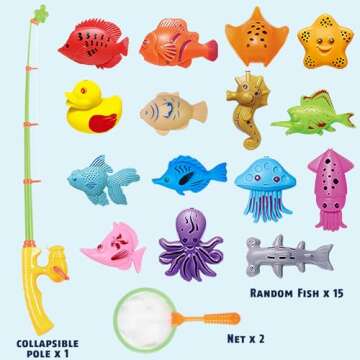 CozyBomB™ Kids Fishing Bath Toys Game | Magnetic Floating Toy Magnet Pole Rod Net, Plastic Floatin...
