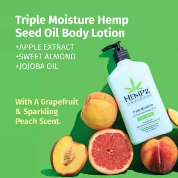 Hempz Original, Natural Hemp Seed Oil Body Moisturizer with Shea Butter and Ginseng & Body Lotion - Triple Moisture - Grapefruit and Sparkling Peach - Daily Moisturizing Cream - 17oz