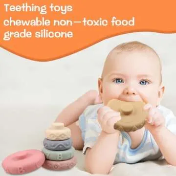 Stacking Rings Soft Toys for Babies 6 Months and up Old Girls Boys - Toddlers Sensory Educational Montessori Baby Blocks - Developmental Teething Learning Stacker - Baby Teething Toys