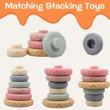 Stacking Rings Soft Toys for Babies 6 Months and up Old Girls Boys - Toddlers Sensory Educational Montessori Baby Blocks - Developmental Teething Learning Stacker - Baby Teething Toys