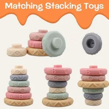 Stacking Rings Soft Toys for Babies 6 Months and up Old Girls Boys - Toddlers Sensory Educational Montessori Baby Blocks - Developmental Teething Learning Stacker - Baby Teething Toys