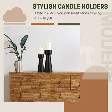 Stylish Ceramic Black Candle Holders Set for Home Decor