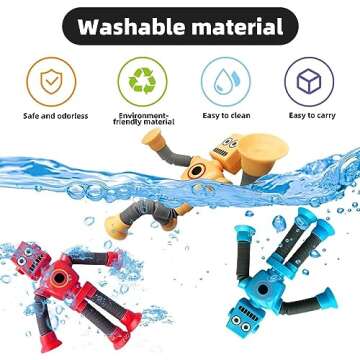 Bendable Robot Figures, Easter Basket Stocking Stuffer Set of 4 Flexible Men, Telescopic Suction Cup Robot Toy, Telescopic Pop Tubes, Fidget Tubes Sensory Toys for Girls Boys
