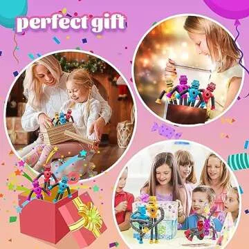 Bendable Robot Figures, Easter Basket Stocking Stuffer Set of 4 Flexible Men, Telescopic Suction Cup Robot Toy, Telescopic Pop Tubes, Fidget Tubes Sensory Toys for Girls Boys