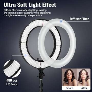 EMART 18-inch Ring Light with Stand, 65W Big Adjustable 3200-5500K LED Ringlight with Ultra-wide Lighting Area for Camera Photography, YouTube Videos, Makeup, Kit: Phone Holder, Remote, Soft Tube, etc